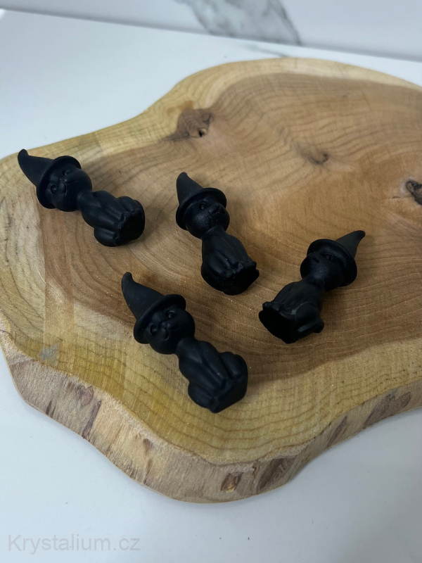 OBSIDIÁN černý broušený čarodějnice kočka